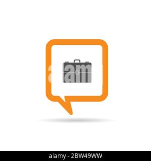 square orange speech bubble with suitcase icon illustration on white Stock Vector