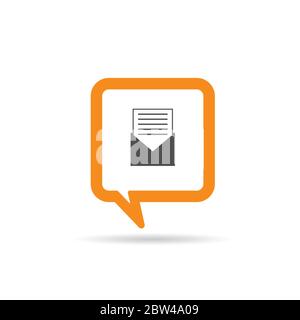 square orange speech bubble with letter and paper icon illustration on white Stock Vector