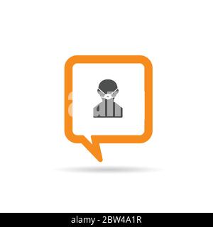 square orange speech bubble with man and mask icon illustration on white Stock Vector