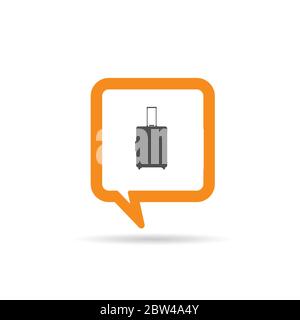 square orange speech bubble with travel bag icon illustration Stock Vector