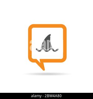 square orange speech bubble with shark icon illustration on white Stock Vector