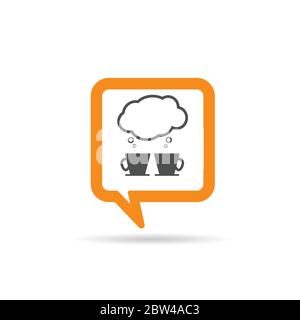 square orange speech bubble with two cup of coffee and speeach cloud icon Stock Vector