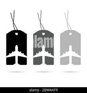 tag travel with airplane set in white and black color illustration Stock Vector
