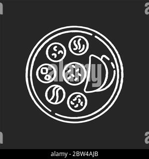 Indian thali chalk white icon on black background Stock Vector