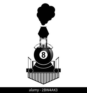 train with eight ball illustration in black Stock Vector