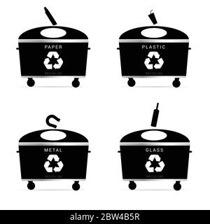 trash cans recycle illustration in black color Stock Vector