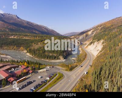 Alaska Route 3 aka George Parks Highway and Alaska landscape aerial ...