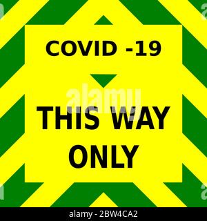 Green and yellow vector graphic, reminding people to follow the one way system once shops and stores are re-opened when lockdown measures are relaxed Stock Vector