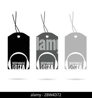 tag with deep house ibiza headphone set illustration Stock Vector