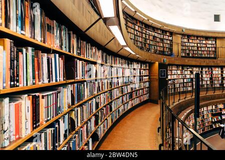 Stockholm, Sweden - August 8, 2019: Interior view of Stockholm Public Library, an iconic building designed by Gunnar Asplund architect Stock Photo