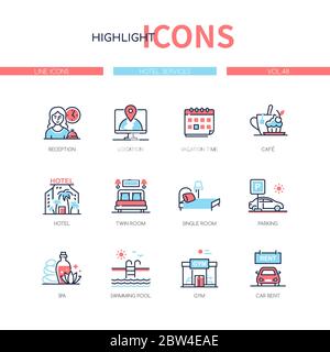 Hotel services - line design style icons set Stock Vector