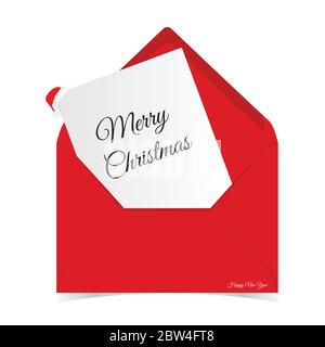 merry christmas in red letter envelope illustration colorful Stock Vector