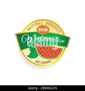 label of fruit watermelon illustration design in colorful Stock Vector