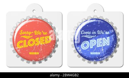 open and closed sign as soda caps Stock Vector