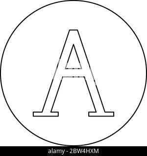 Alpha greek symbol capital letter uppercase font icon in circle round outline black color vector illustration flat style simple image Stock Vector