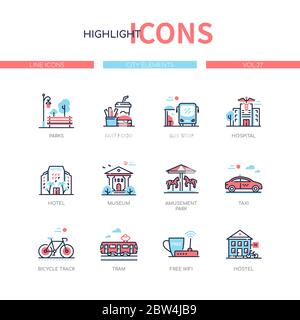 City elements - line design style icons set Stock Vector