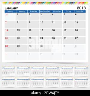 calendar planner for year 2018 blue version Stock Vector