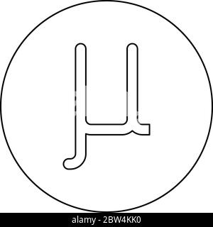 Mu greek symbol small letter lowercase font icon in circle round outline black color vector illustration flat style simple image Stock Vector