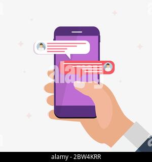 Chat message bubbles on smartphone screen, social networ concept. Vector illustration Stock Vector