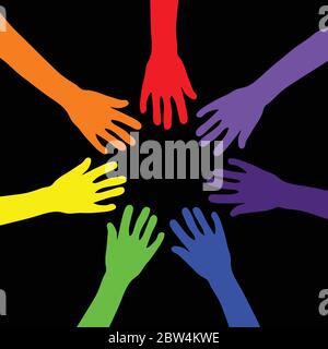rainbow with hands art illustration Stock Vector