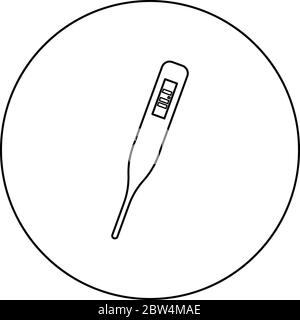 Medical electronic thermometers with digital display Temperature measuring Electric measure concept icon in circle round outline black color vector Stock Vector