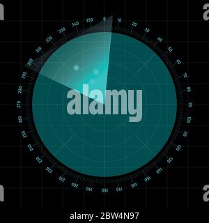 radar screen vector in blue color on black background Stock Vector