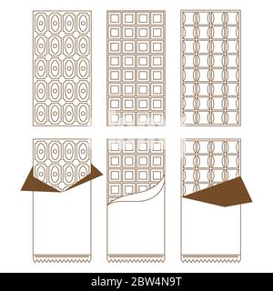 Milk Brown Chocolate Bar Pattern. Sweet Food Set Stock Vector