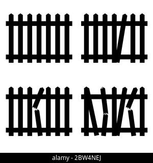 wooden fence vector in black color on white background Stock Vector