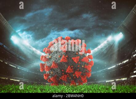 Close up of a virus soccerball inside the stadium Stock Photo