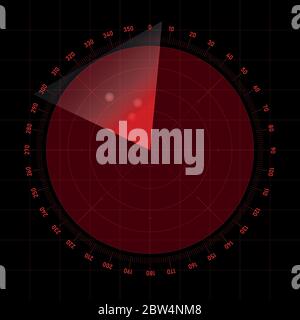 radar screen vector in red color on black background Stock Vector
