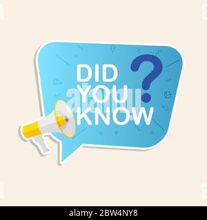 Did you know label sticker with speech bubble and megaphone. Vector Illustration Stock Vector