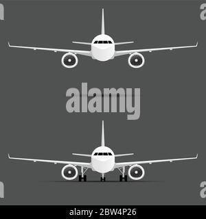 airplane with two motors set illustration on grey Stock Vector