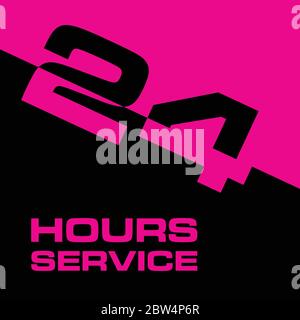 24 hour service icon in pink and black color art illustration Stock Vector