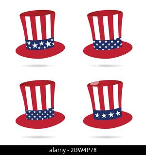 american flag on hat in color set art illustration Stock Vector