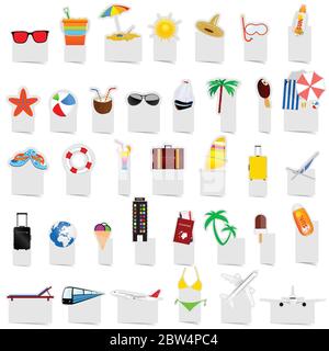 beach stuff icon set illustration in colorful Stock Vector