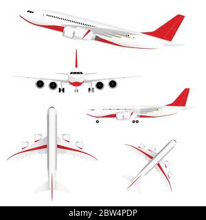 airplane set with red illustration on white Stock Vector