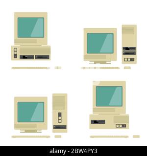 old computer in retro style illustration on white Stock Vector