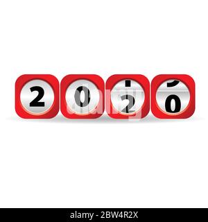 new year 2020 counter illustration in red color Stock Vector