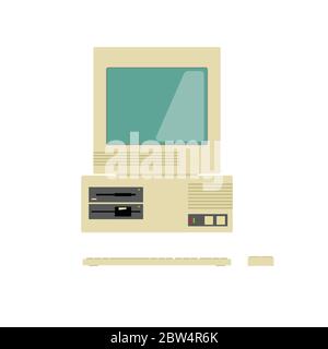old computer in retro style vector illustration Stock Vector