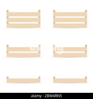 crates for fruits and vegetables empty set illustration in colorful Stock Vector