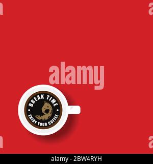 coffee break icon on red background art illustration Stock Vector