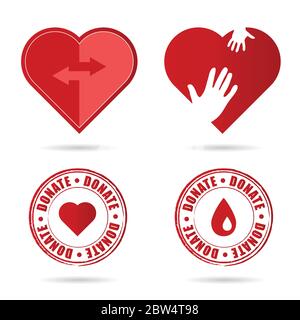 donate icon with red heart set illustration Stock Vector