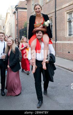 Drunk students at the 2019 Cambridge University May Ball Stock Photo