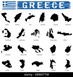 greek island paradise set in black color illustration on white Stock Vector