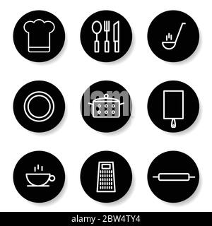 kitchen icon in white color set art illustration Stock Vector