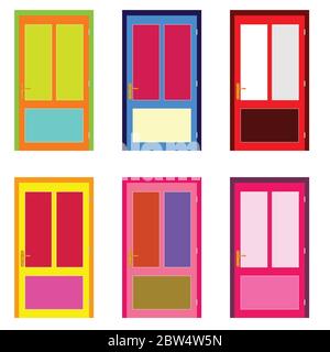 door in colorful design set illustration on white background Stock Vector