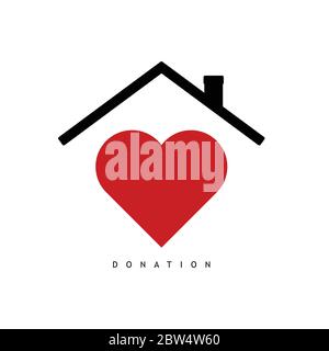 donate symbol with red heart and roof illustration in colorful Stock Vector