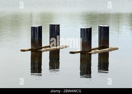 A abandoned and dilapidated pier on a lake in Bay Head, New Jersey, USA Stock Photo