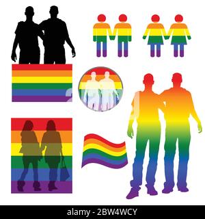 rainbow figures holding hand art illustration Stock Vector