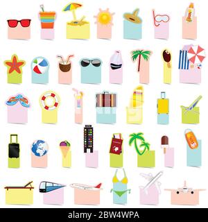 travel symbol and sticker in different paper color illustration Stock Vector
